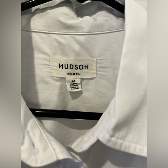 Mens Hudson North Shirt 2X White Classic‎ Button Front Cotton Long Sleeve - Picture 2 of 10